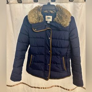 Old Navy Puffer Jacket w/ Fur Collar Size XS Navy